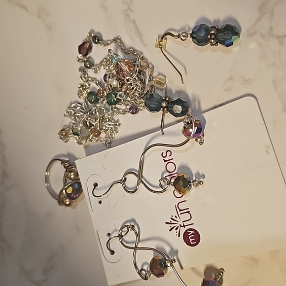 AB Crystal set: ring, 2 earrings, tassel necklace - Picture 1 of 1